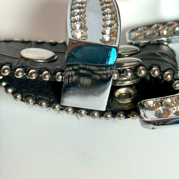Y2K GENUINE LEATHER BLACK rhinestones changeable buckle 2019 Small rockstar - Picture 11 of 17